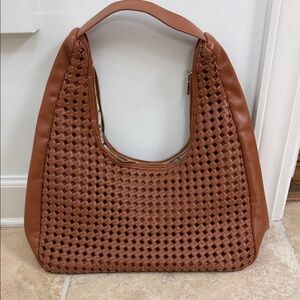 Brown Woven Leather Hobo Bag